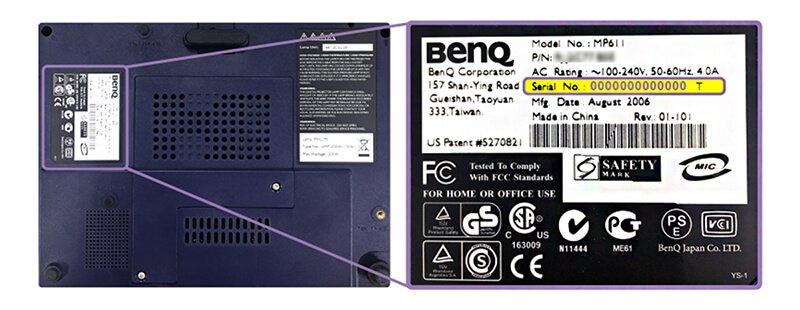 Número de serie en productos BenQ