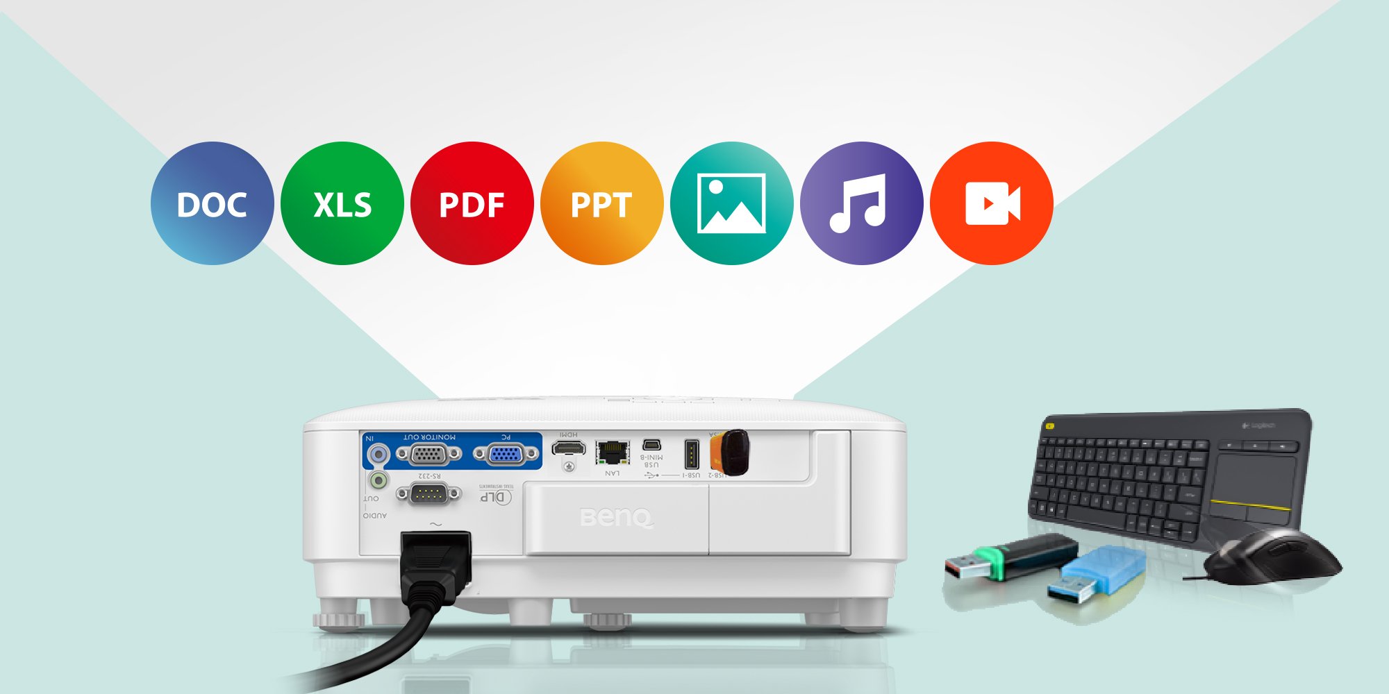 EX800ST Smart Projector supporting USB reading with a wide range of file formats