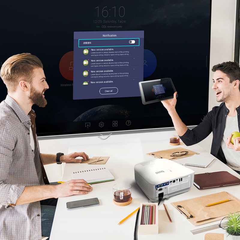 Employees can use their own devices to project their content through BenQ EX800ST smart projector for business.