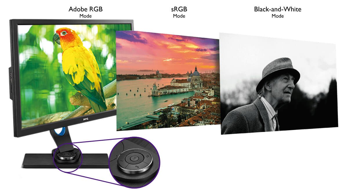 SW2700PT equipped with Hotkey Puck , which can let you switch between Adobe RGB, sRGB, and Black & White modes effortlessly. 
