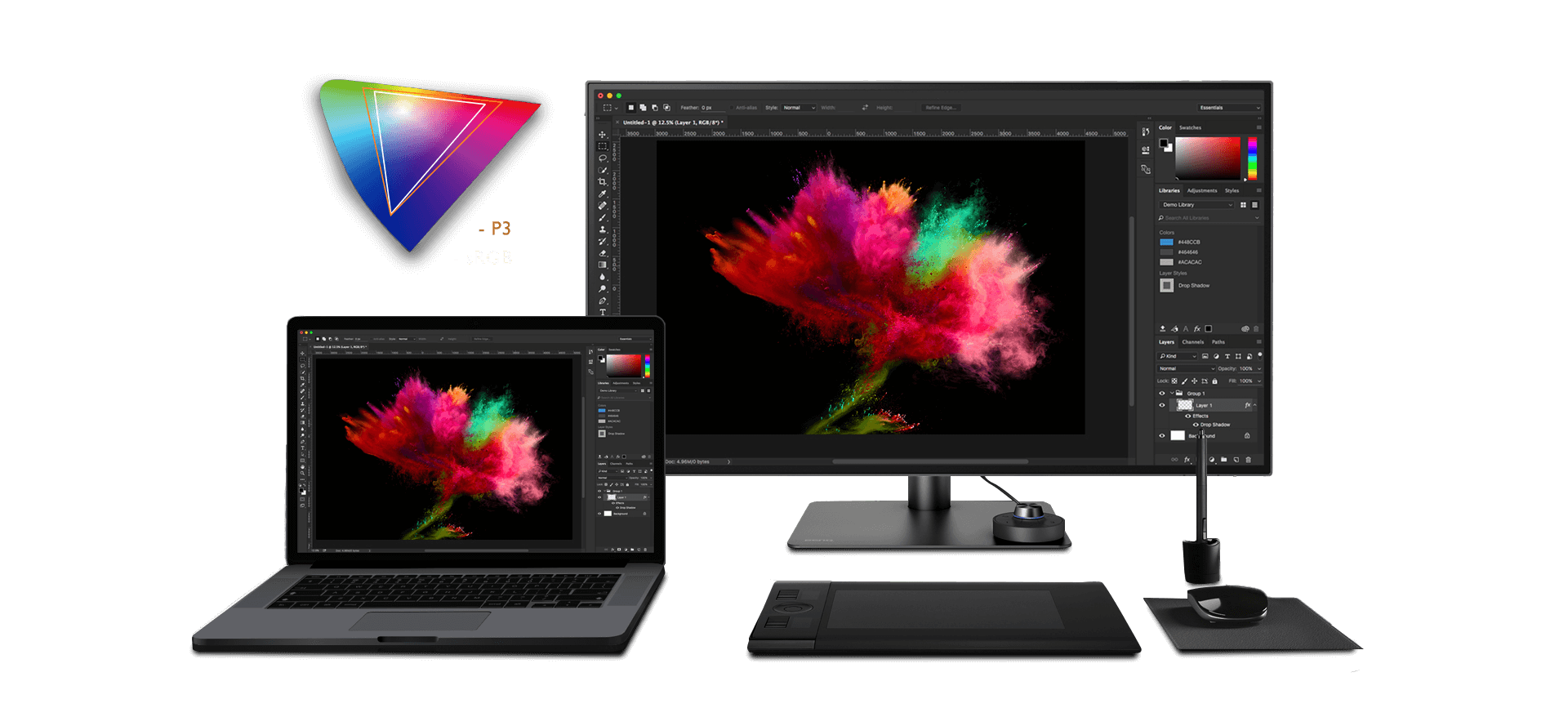 Neue Farbstandards, wie Display P3 und DCI-P3 werden vom PD2720U farbverbindlich reproduziert. Zudem deckt der PD2720U die Farbräume DCI-P3 zu 96%, sRGB und Adobe RGB zu 100% sowie Rec.709 ab.