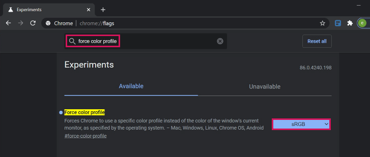 enable color management for firefox choose the ICC profile from the drop-down menu and select sRGB