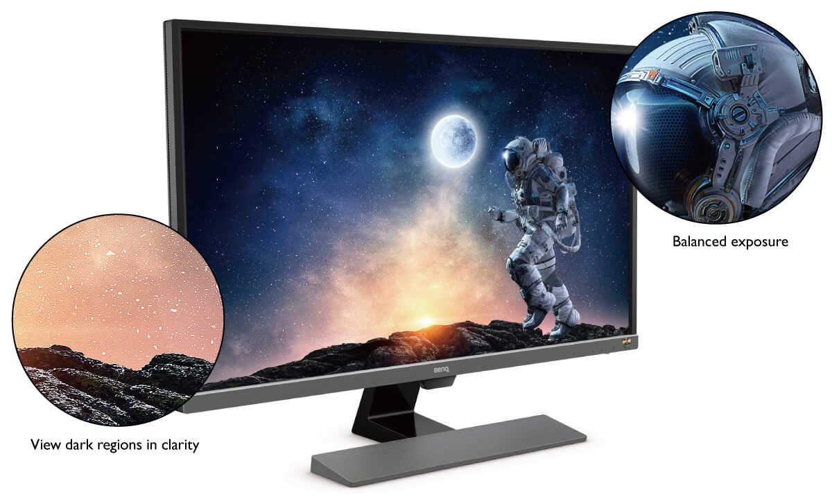 B.I.+ Tech. built in BenQ's 4K gaming monitor EL2870U adjusts brightness to enhance details in dark areas and avoid overexposure, which improves image accuracy and eye comfort.