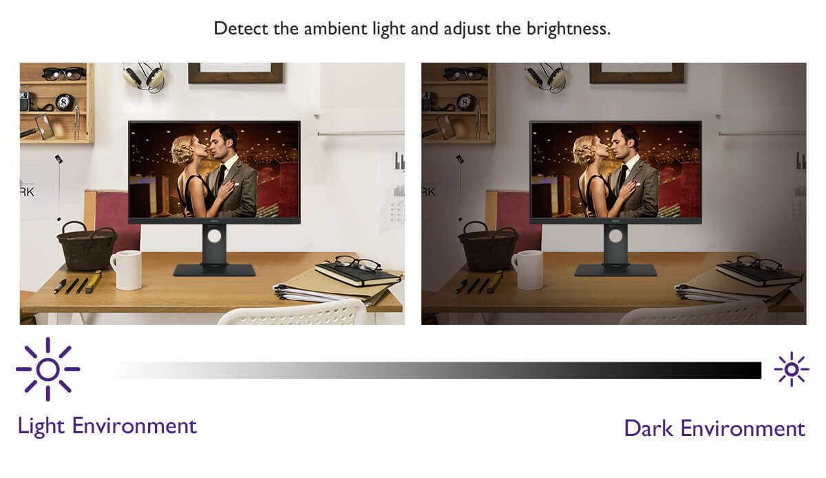 Brightness Intelligence Technology (B.I.Tech.) monitors ambient light in your viewing environment and actively adjusts screen brightness for the most comfortable viewing experience possible.