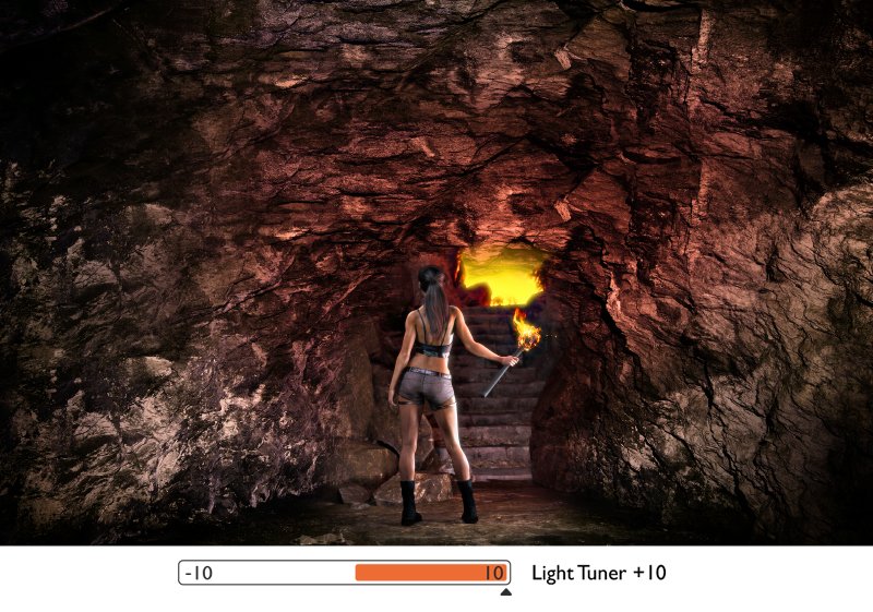 with light tuner you can manually adjust the level based on your preference and get accentuated details in dark caves or spectacular frescoes on walls