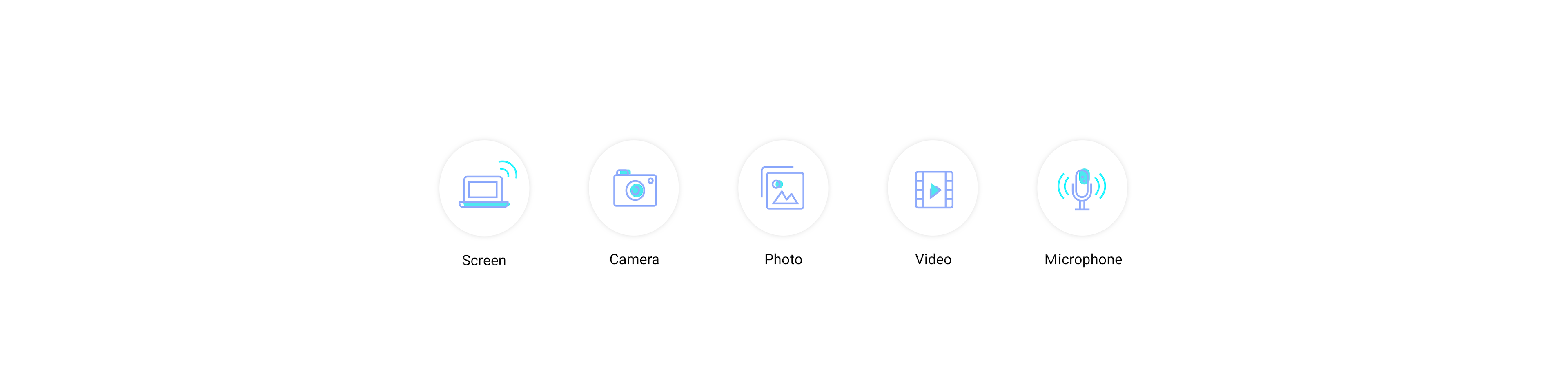 Share different types of content, Camera, Photo, Video, Microphone, Media Files