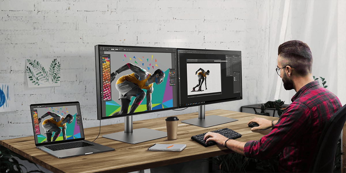 with usb-c or thunderbolt 3 ports, benq designvue monitors allow designers to daisy chain an external monitor with one usb-c or thunderbolt 3 cable. 