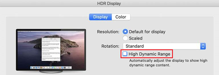 MacOS HDR Display setting