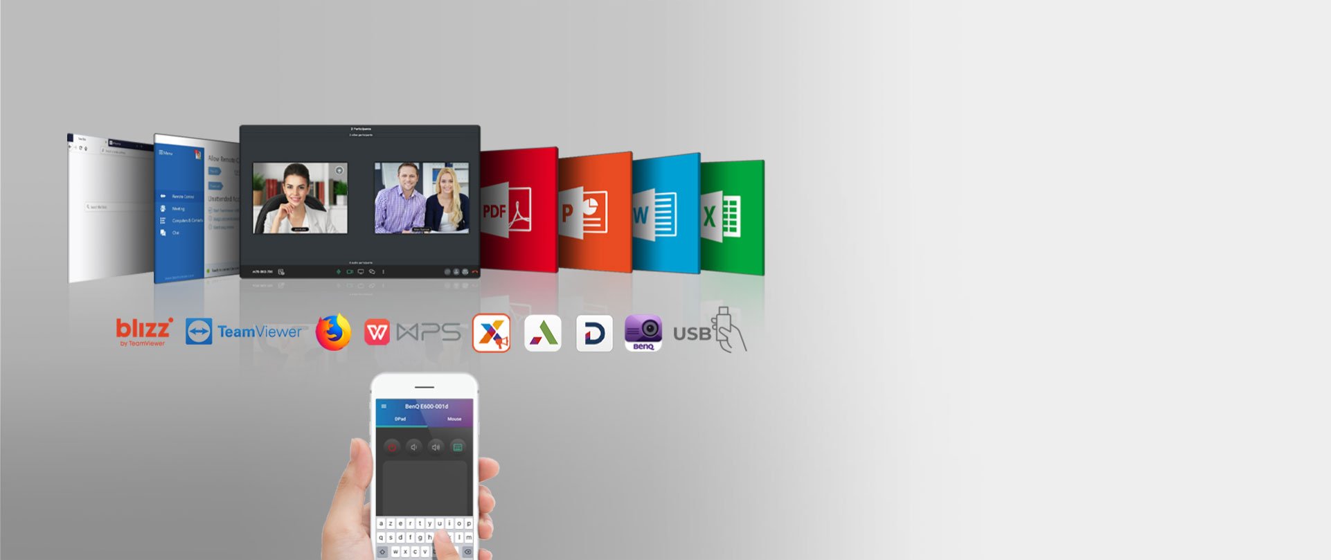 Business Apps make for effortless meetings: Firefox, TeamViewer, Blizz, WPS and useful BenQ exclusive apps.