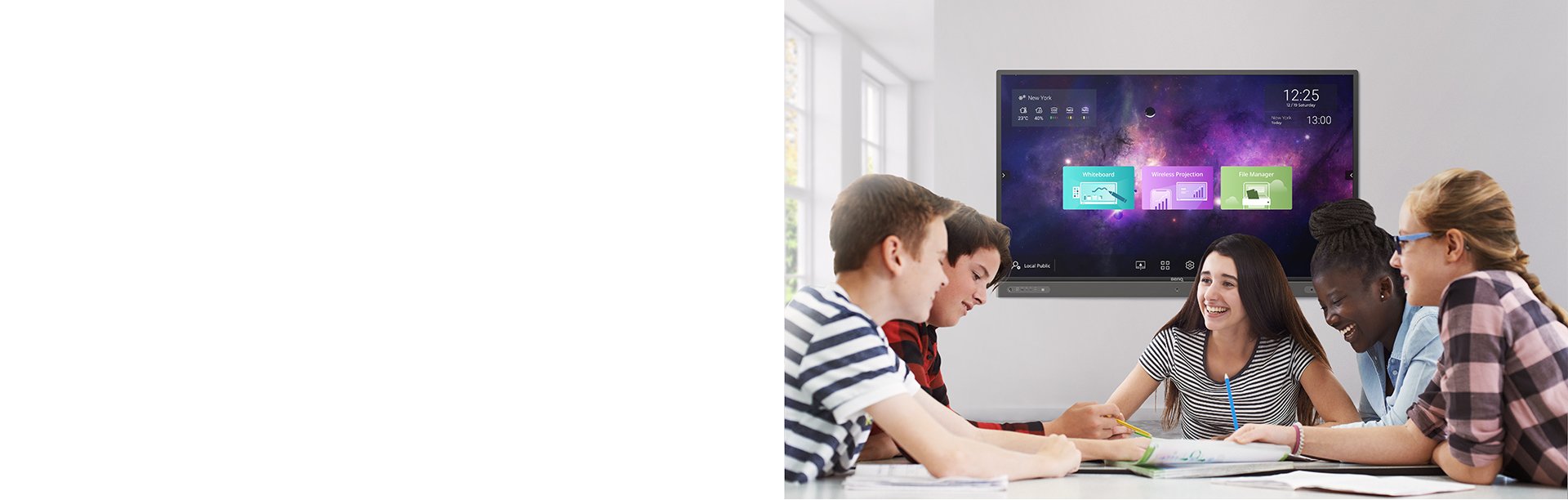 Students collaborate in the classroom with BenQ Interactive display