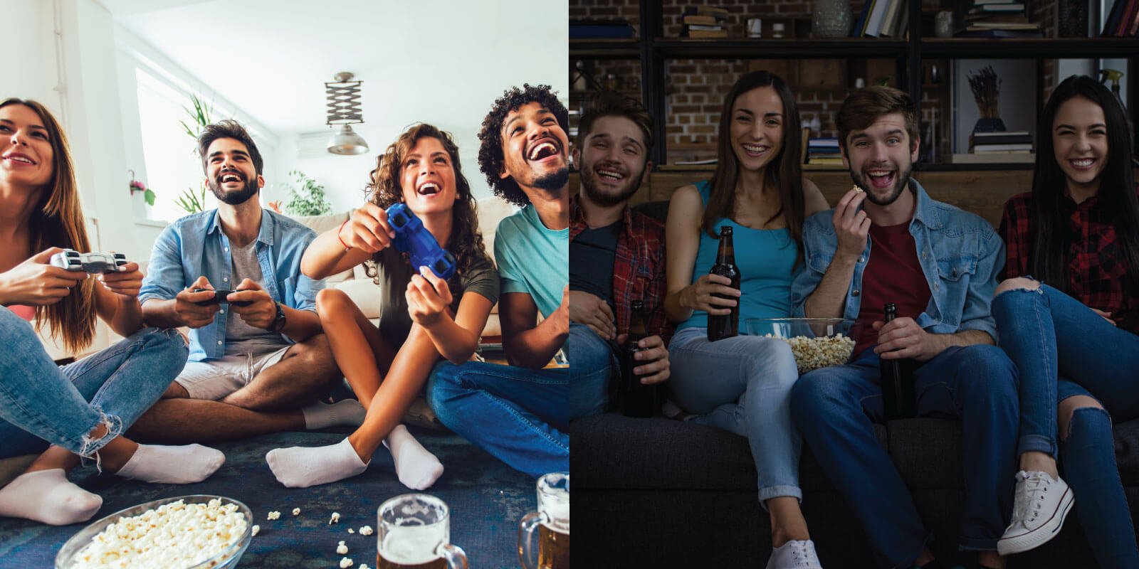 a comparison picture between day time party and movie night gathering